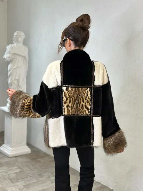Комбинированная норковая курточка на молнии - фото 4