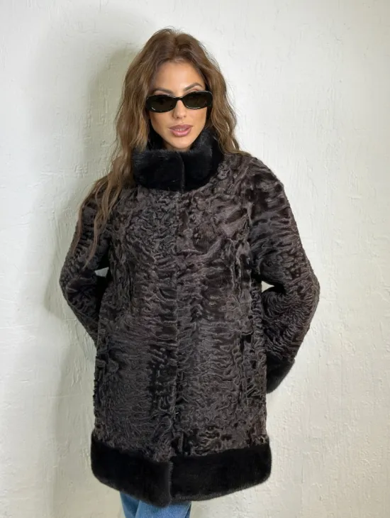 Каракульча стойка воротник отделка норка - фото 4