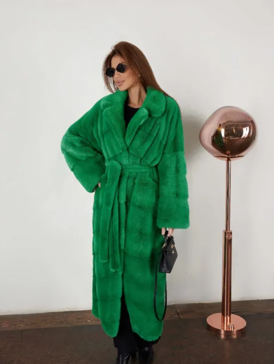 Норка паркет кимоно английский воротник - светлый изумруд - фото 0