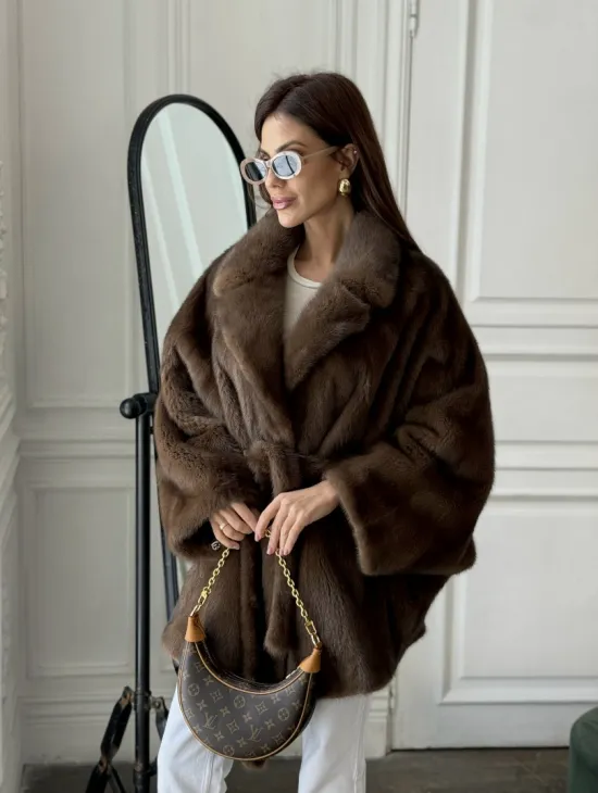 Норка роспуск, английский воротник летучка - цвет соболь - фото 4