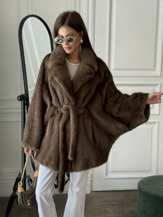 Норка роспуск, английский воротник летучка - цвет соболь - фото 0