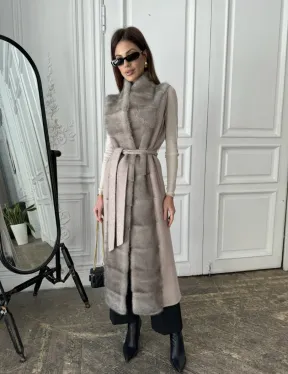 Пальто с мехом норки цвет серый - фото 3