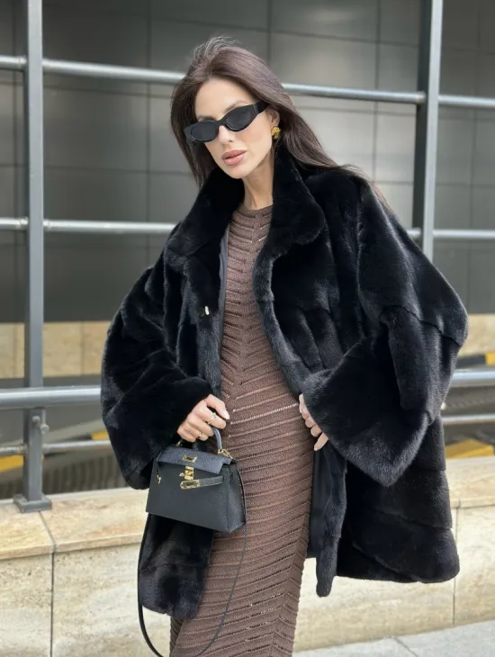 Норка BLACKGLAMA стойка воротник паркет - фото 0