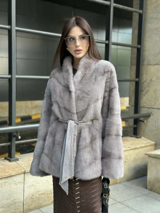 Шуба норковая дымчато-серого цвета - фото 1
