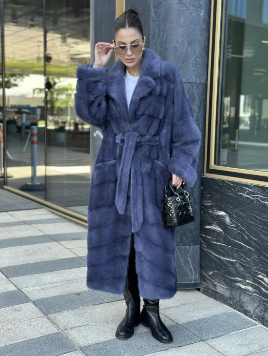 Норковая шуба с английским воротником - цвет джинс - фото 8