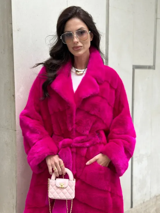 Фуксия шуба из меха аукционной норки - фото 1