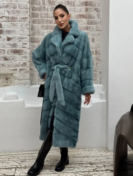 Норковая шуба в цвете TIFFANY - фото 0